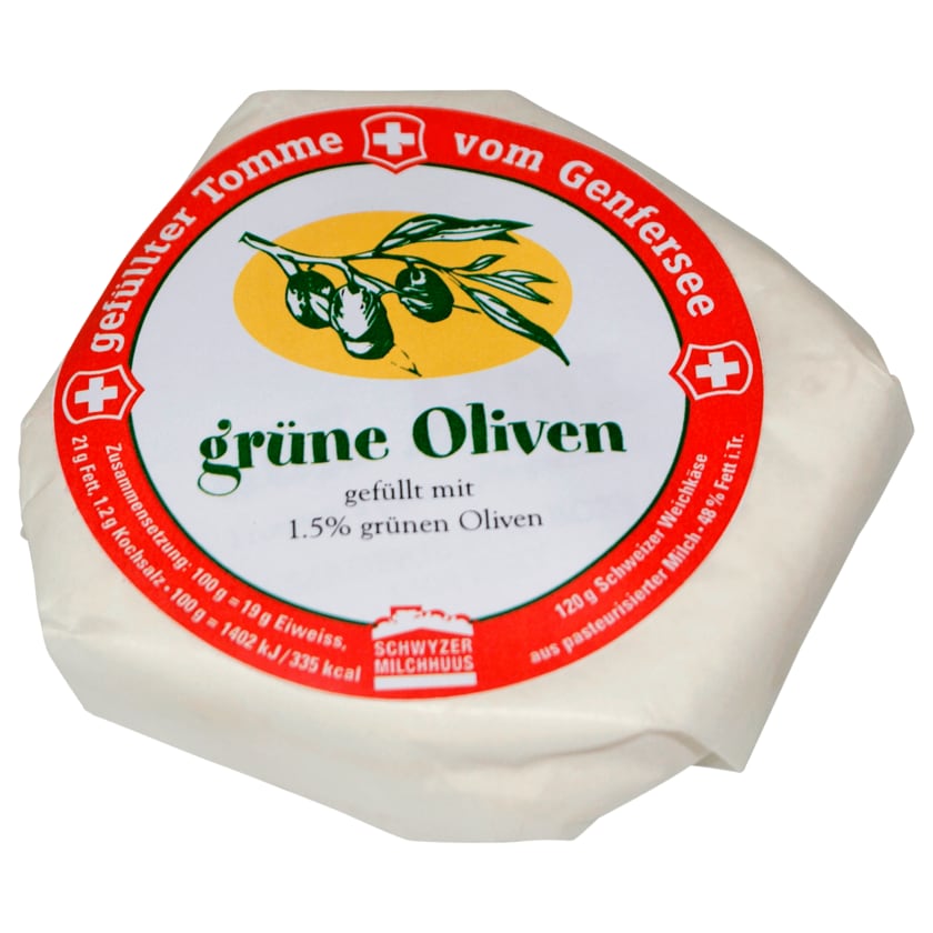 Schwyzer Milchhuus Tomme gefüllt mit grünen Oliven 120g